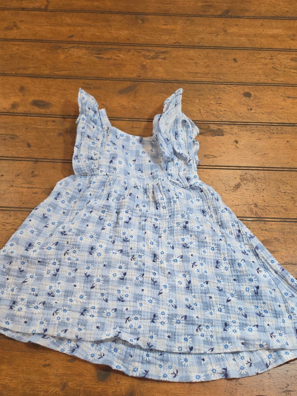btween Light Blue Floral Ruffle Strap Dress